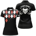 Custom Red Argyle Pattern Golf Skull Golf Shirts Women's Polo Shirts S-5XL