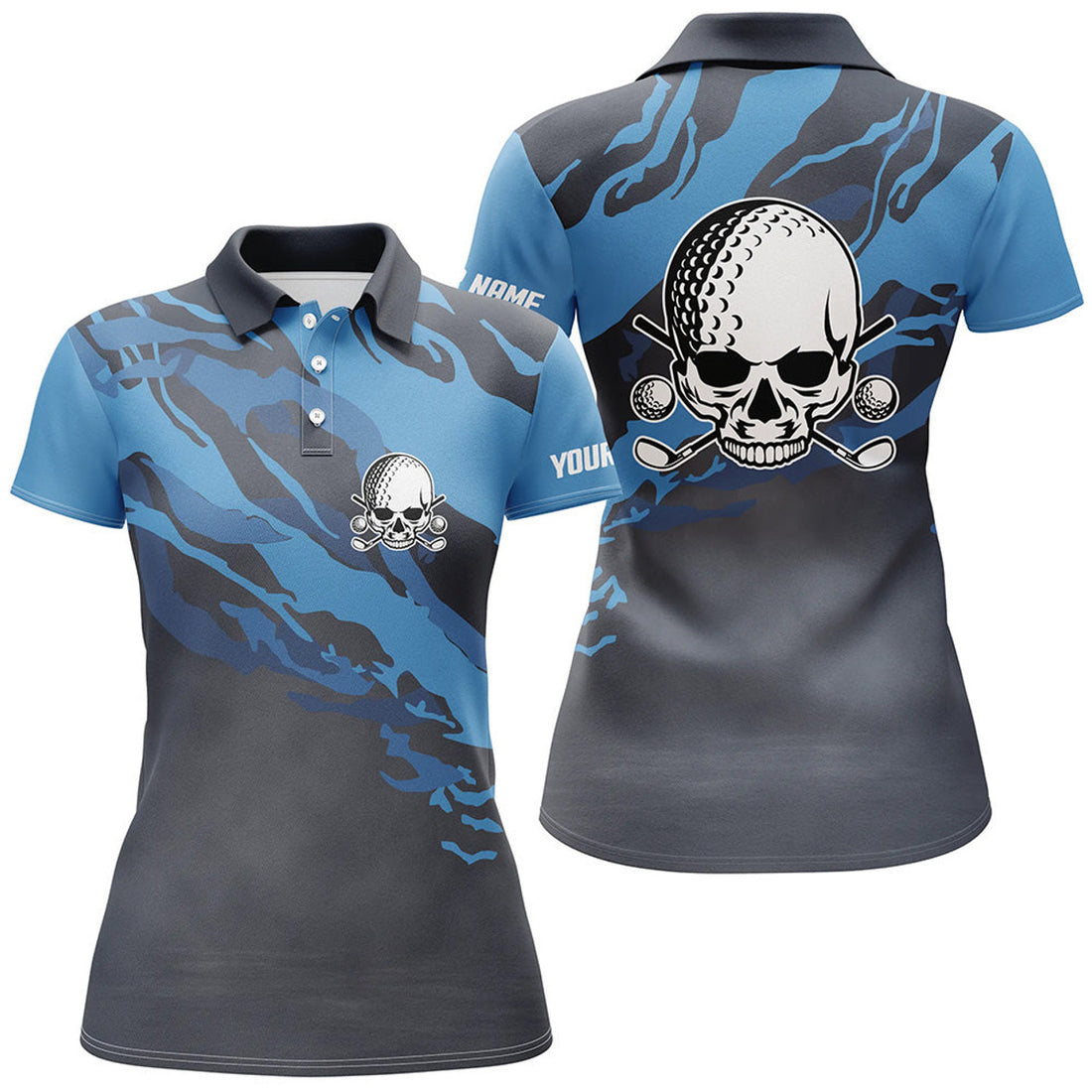 Custom Personalized Skull Golf Shirt Dark Blue Funny Gift Women's Polo Shirts S-5XL