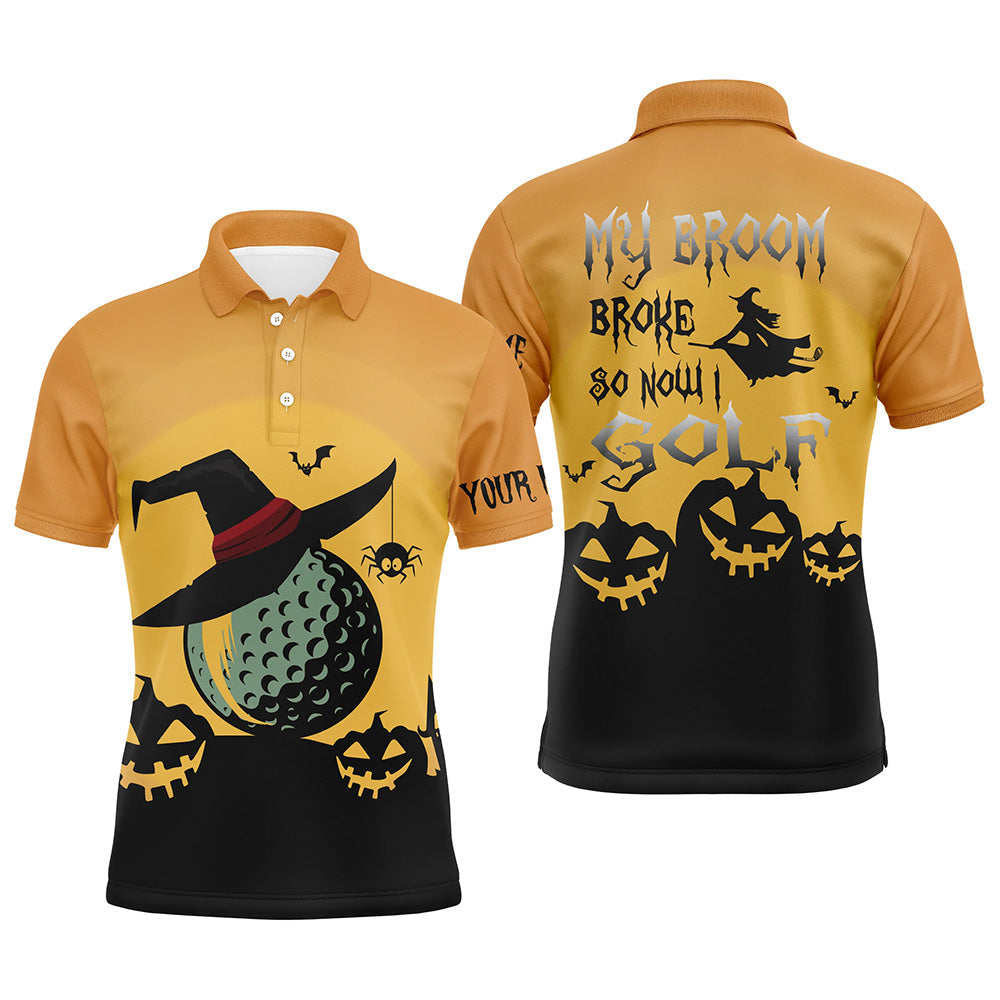 My Broom Broke So Now I Golf Orange Halloween Polo Shirt S-5XL Men's Polo Shirt