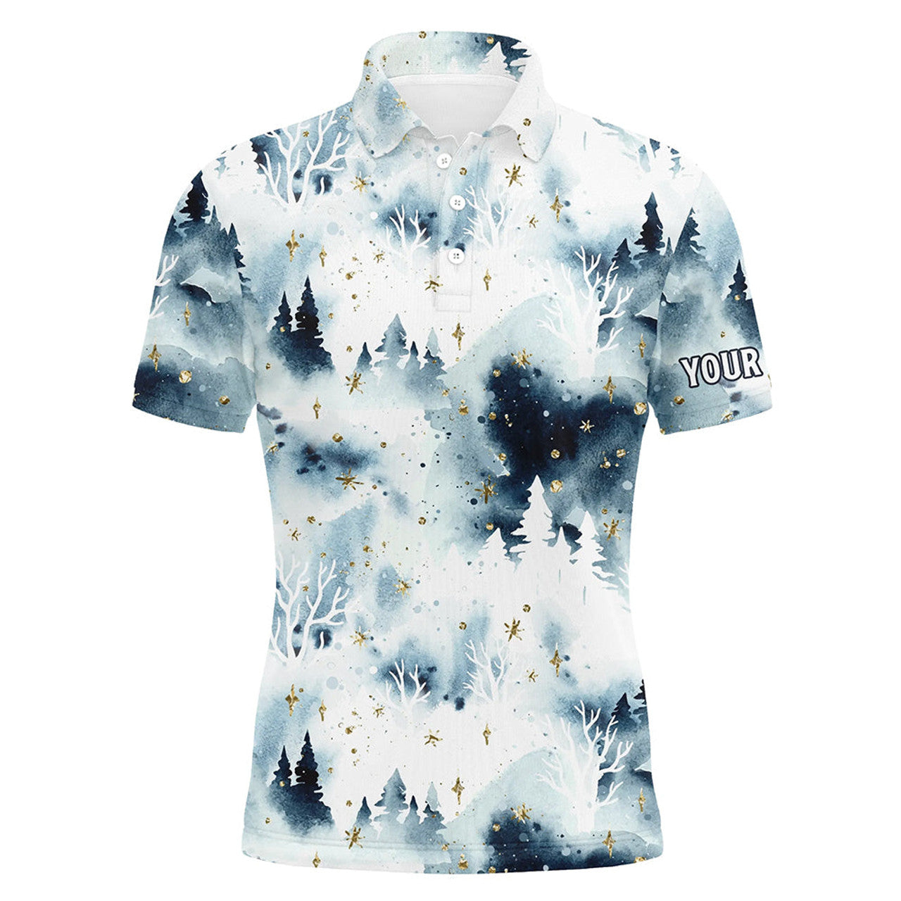 Christmas Watercolor Night Sky Forest Golf Polo Shirt Men's Polo Shirt S-5XL