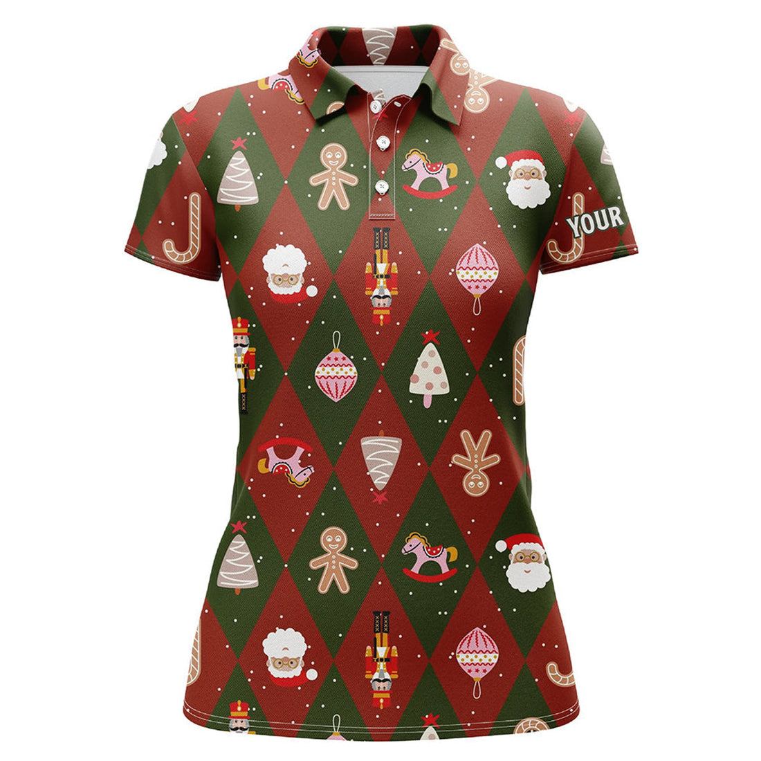 Custom Christmas Argyle Golf Shirt Red Green Icons Women's Polo Shirts S-5XL