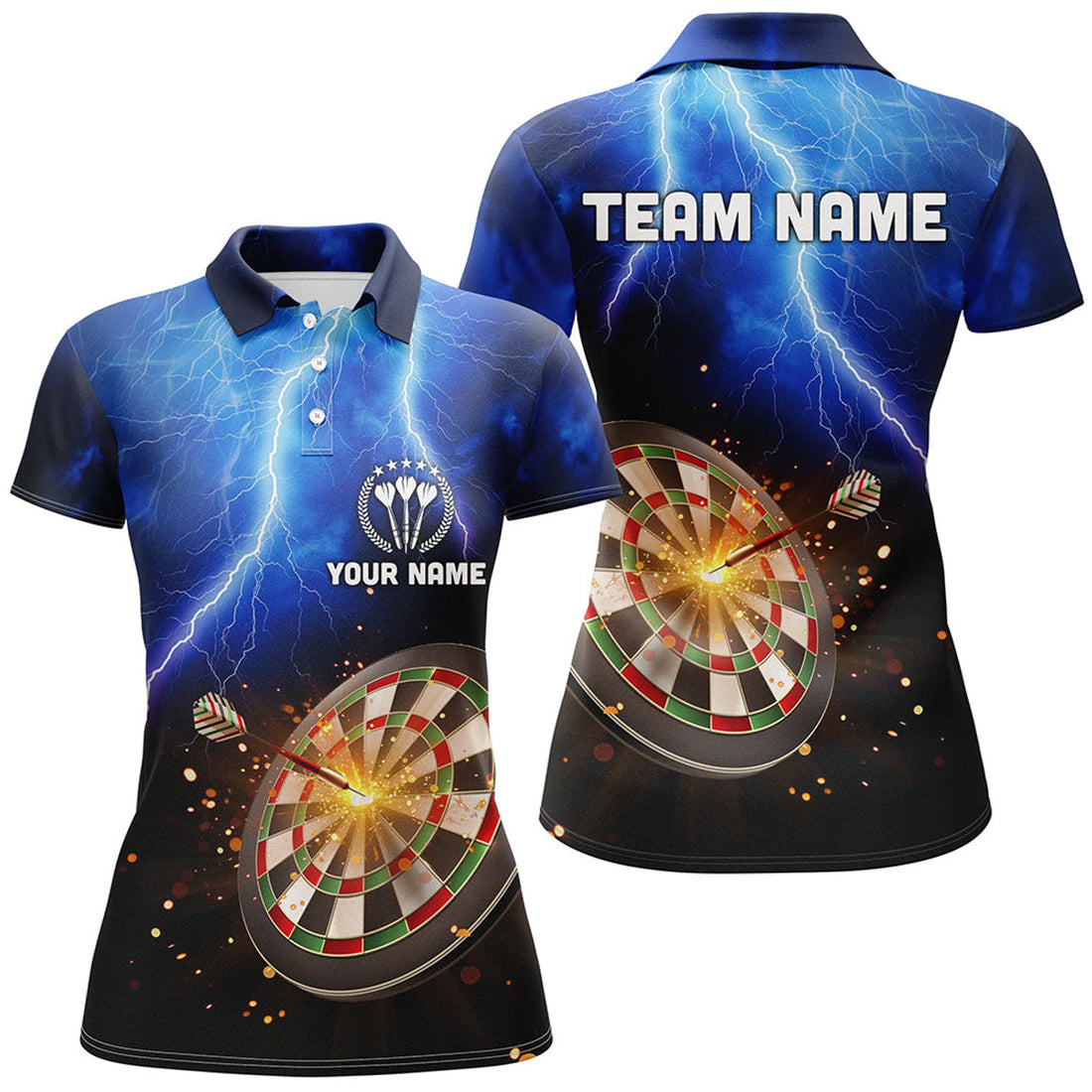 Custom Name Thunder Lightning Blue Dart for Women's Polo Shirts S-5XL