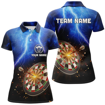 Custom Name Thunder Lightning Blue Dart for Women's Polo Shirts S-5XL