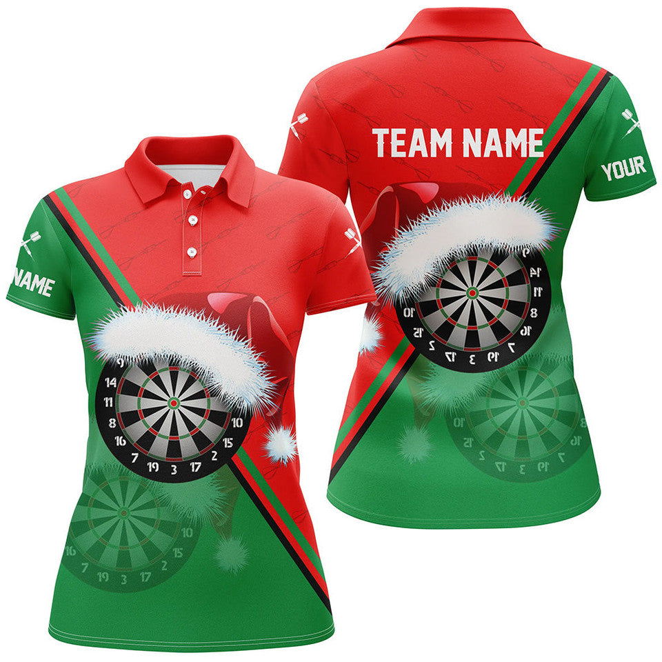 Custom Name Santa Darts Christmas Shirt Red Green Women's Polo Shirts S-5XL