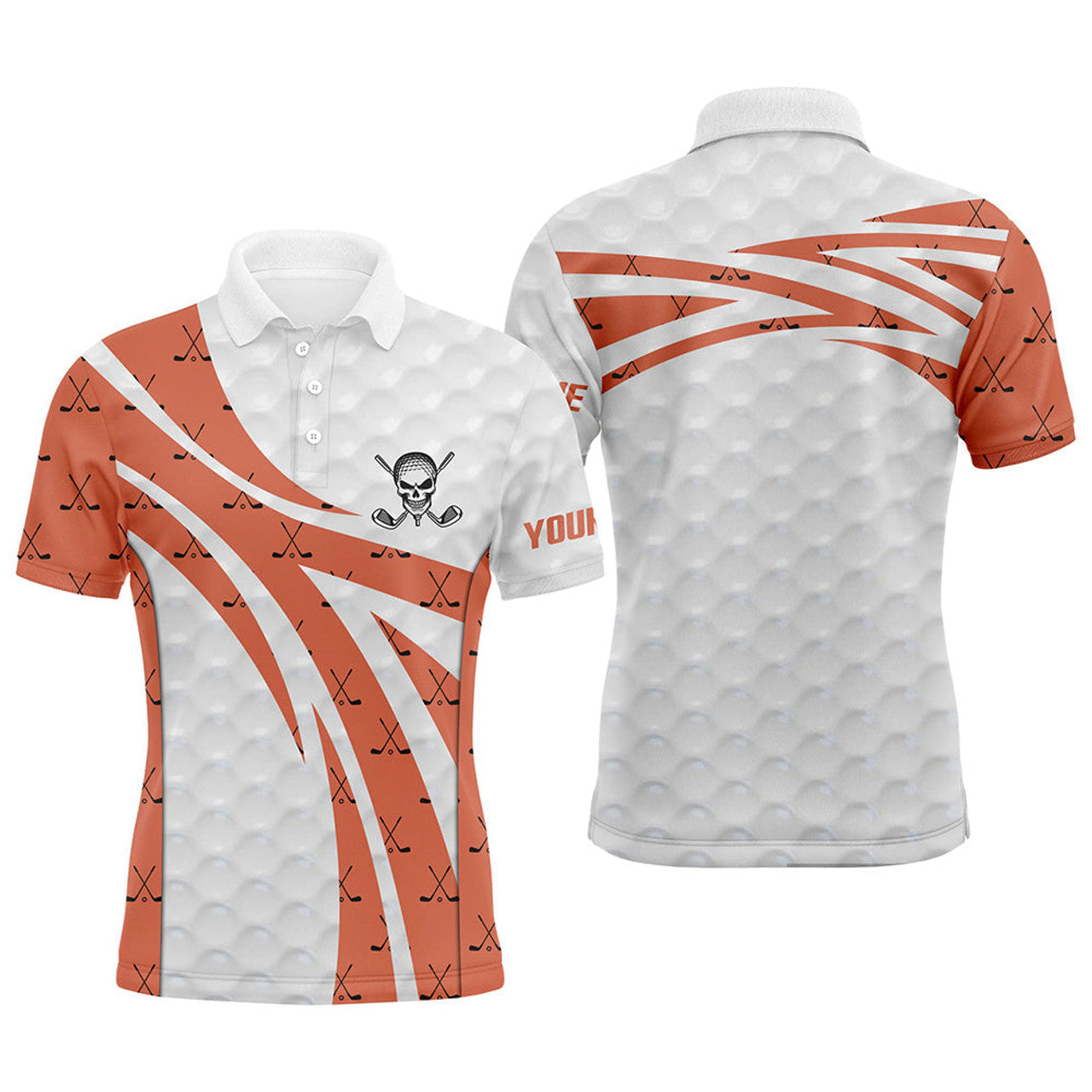 White Orange Skull Golf Pattern Custom Golf Shirt Cool Gift Men's Polo Shirt S-5XL