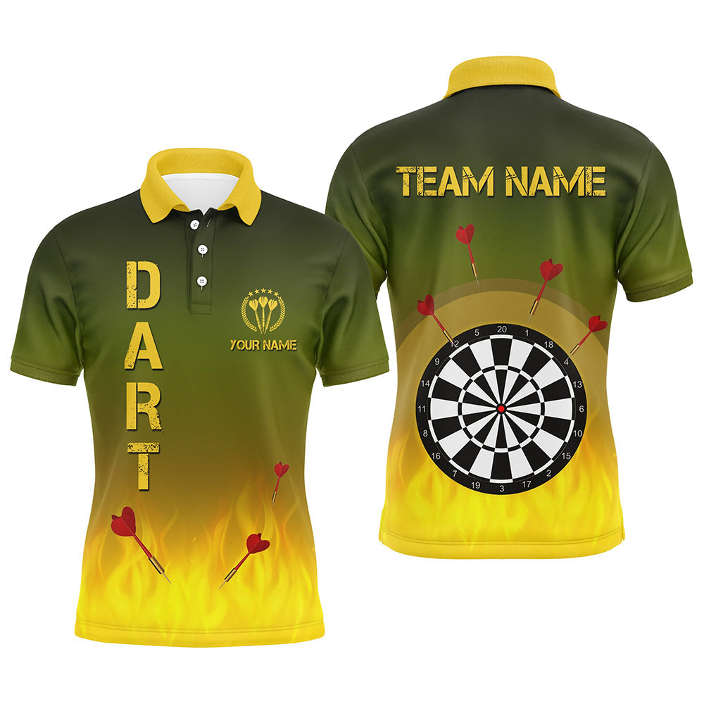 Gradient Green Yellow Fire Flame Custom Darts Mens Polo Shirt S-5XL