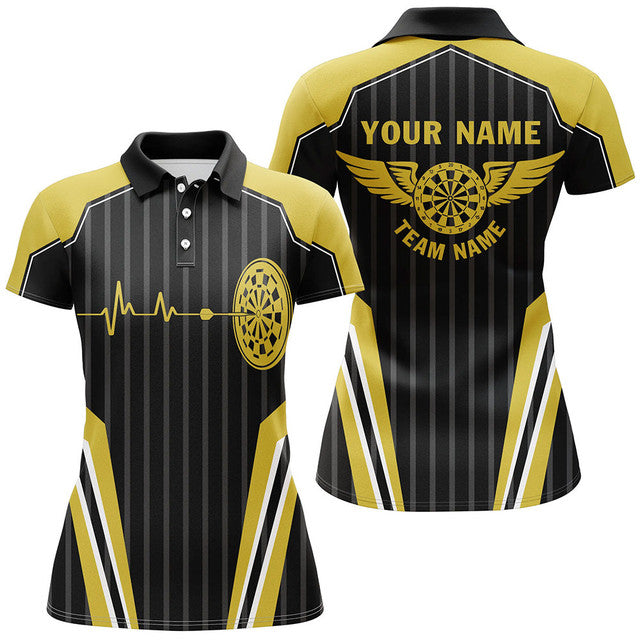 Customized Dart Board Lovers Yellow Heartbeat Women's Polo Shirts S-5XL