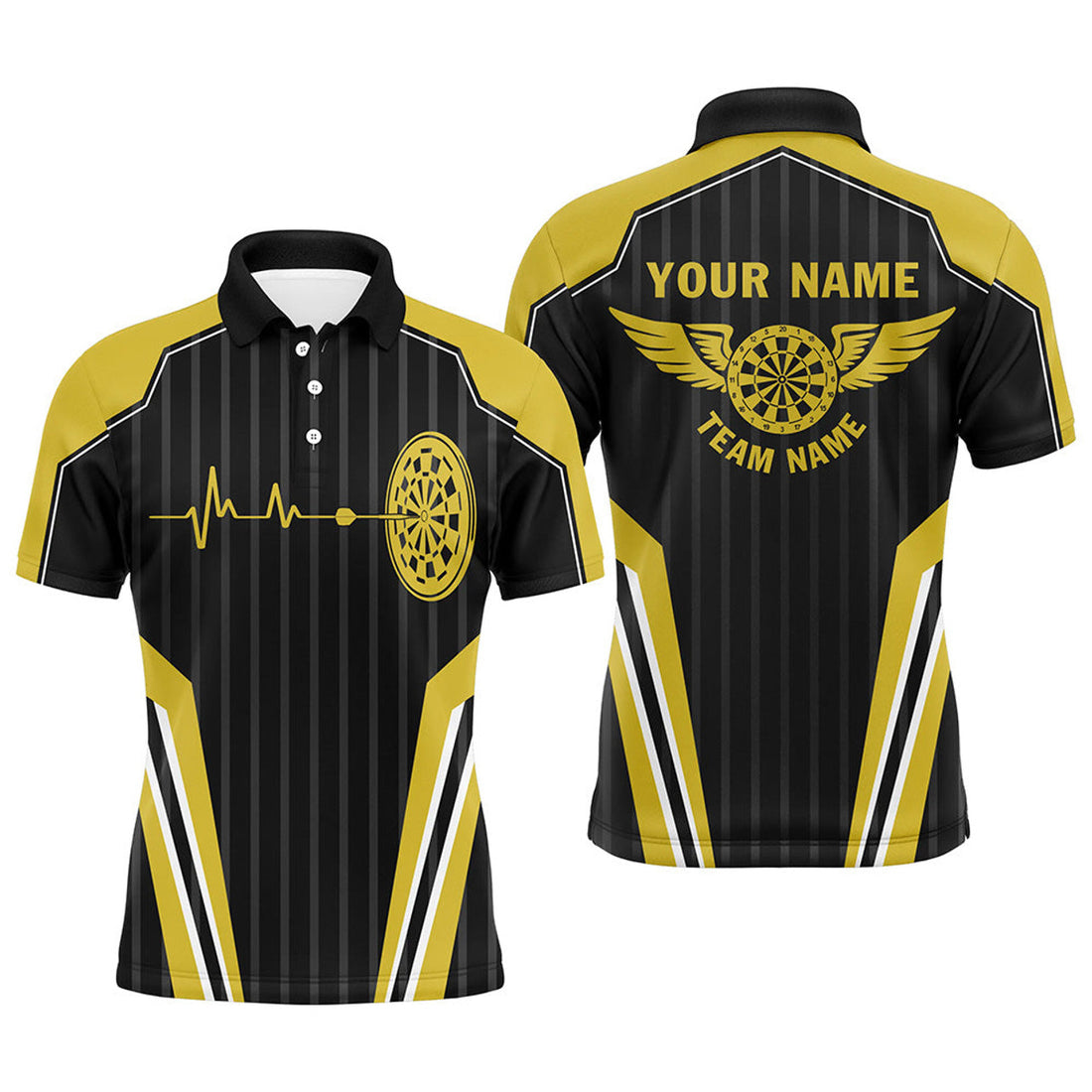Customized Yellow Heartbeat Dart Board Lovers Men's Polo Shirt S-5XL