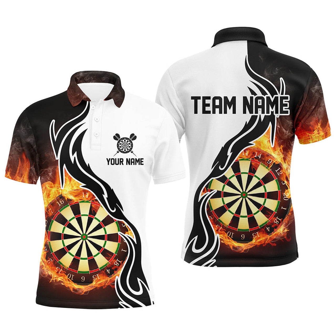 Custom Name Fire Flame Dartboard Darts Shirt for Men Men's Polo Shirt S-5XL