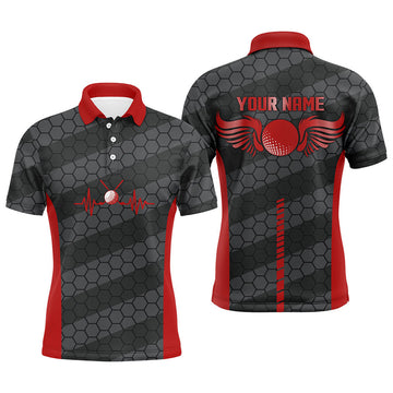 Custom Red and Black Heartbeat Golf Polos Cool Gifts Men's Polo Shirt S-5XL