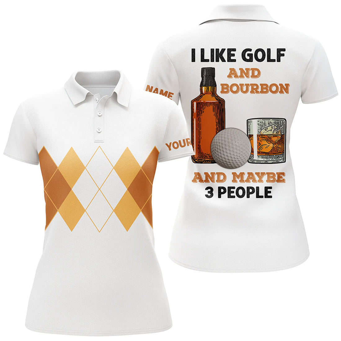 Custom I Like Golf And Bourbon Argyle Golf Shirt Gifts Women's Polo Shirts S-5XL