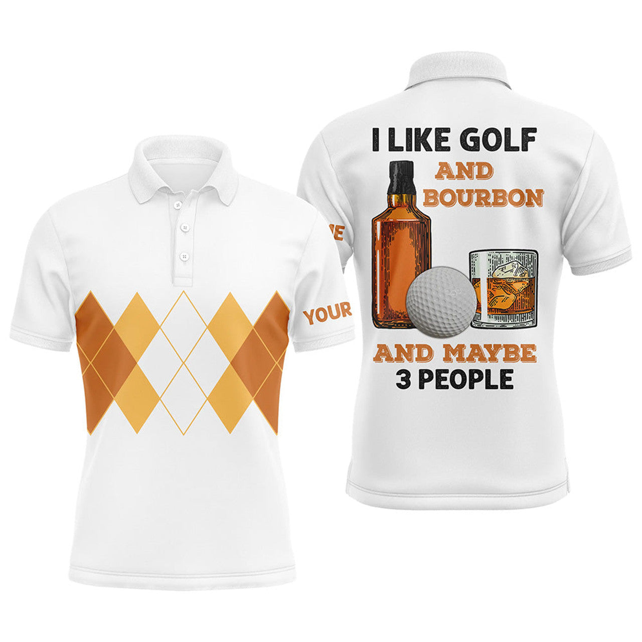 I Like Golf And Bourbon Custom Yellow Argyle Golf Men's Polo Shirt S-5XL