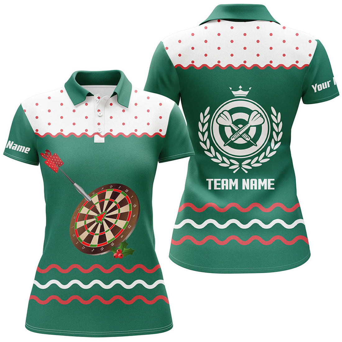 Custom Personalized Green Darts Christmas Design Women's Polo Shirts S-5XL