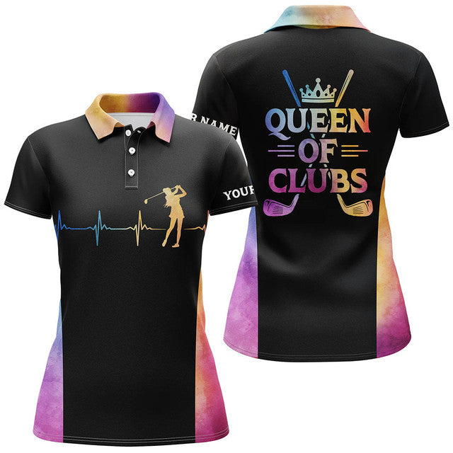 Custom Queen of Clubs Golf Shirt with Heartbeat Design Top Women's Polo Shirts S-5XL
