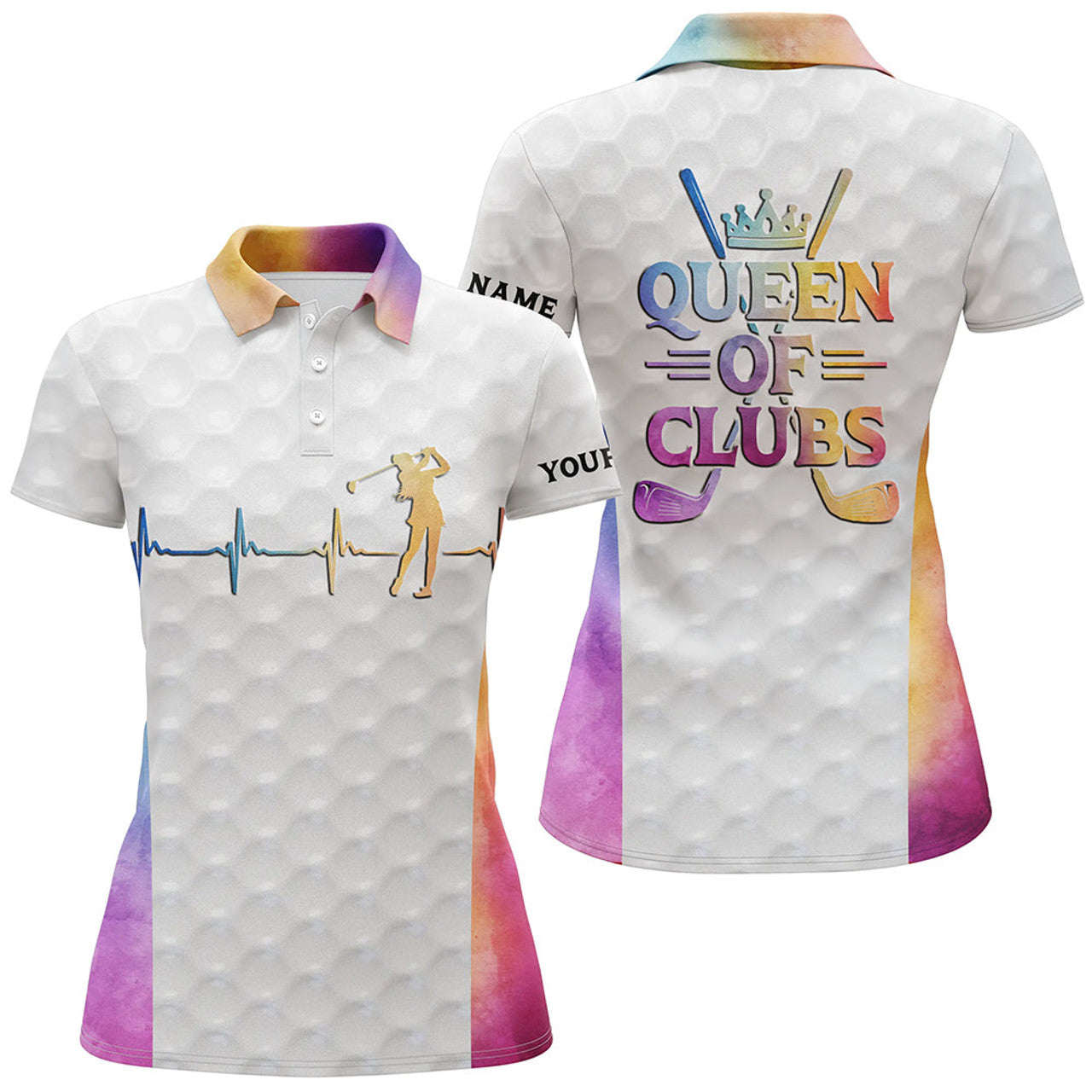 Custom Queen Of Clubs Heartbeat Golf Shirt Colorful Top Women's Polo Shirts S-5XL
