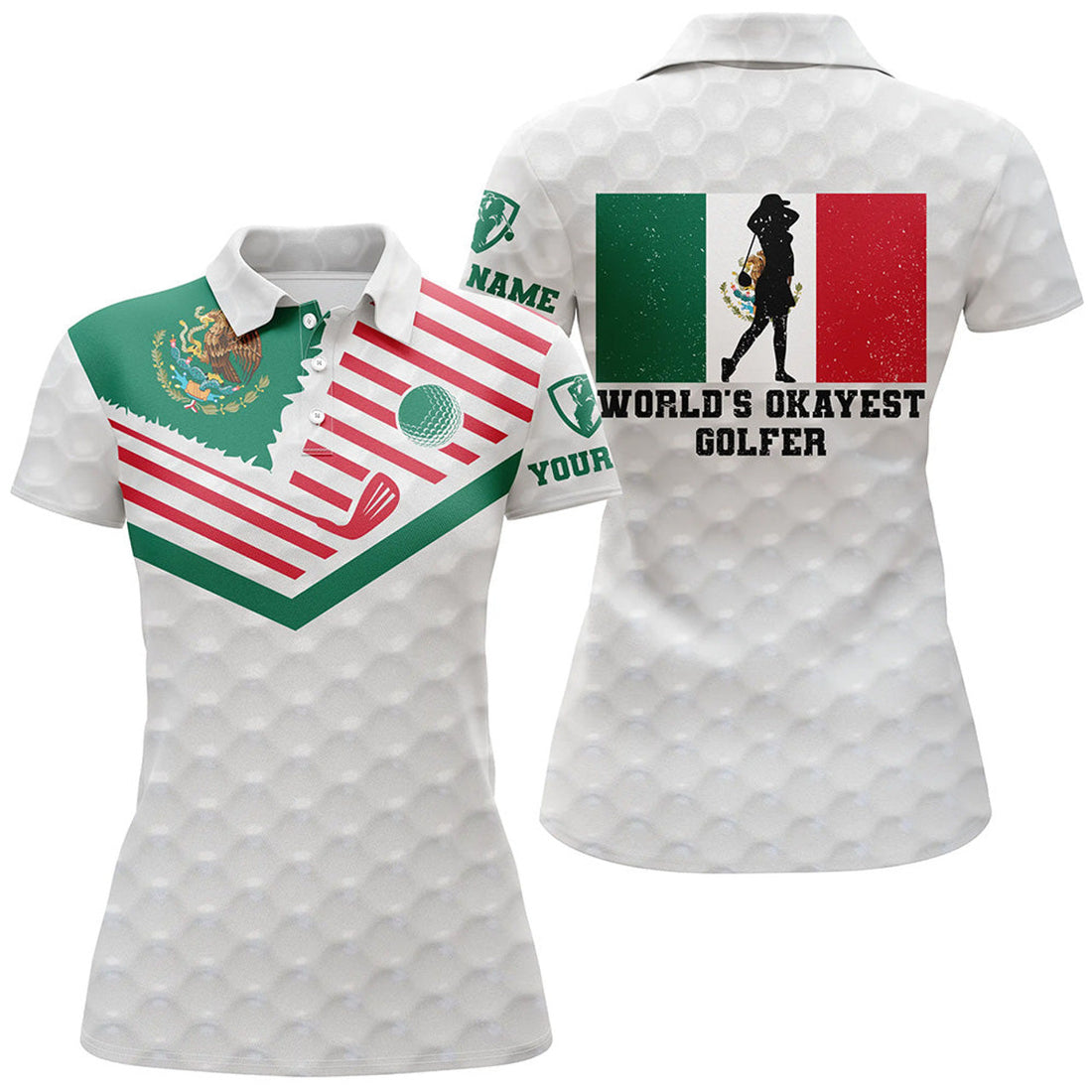 Custom Mexican Flag World's Okayest Golfer Patriotic Shirt Women's Polo Shirts S-5XL