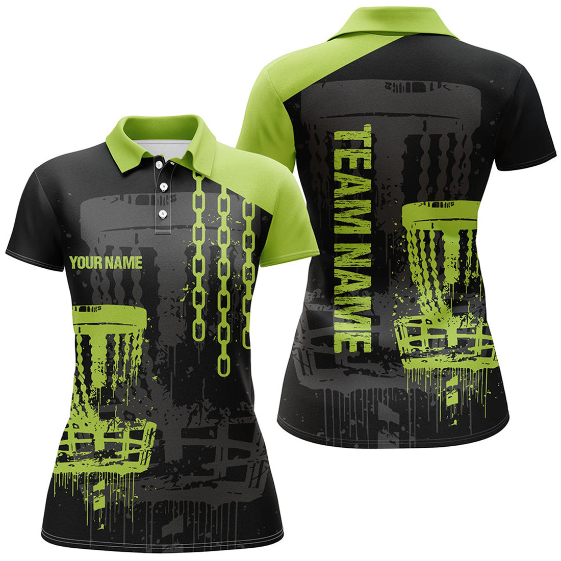 Custom Black Green Disc Golf Retro Design Unique Style Women's Polo Shirts S-5XL