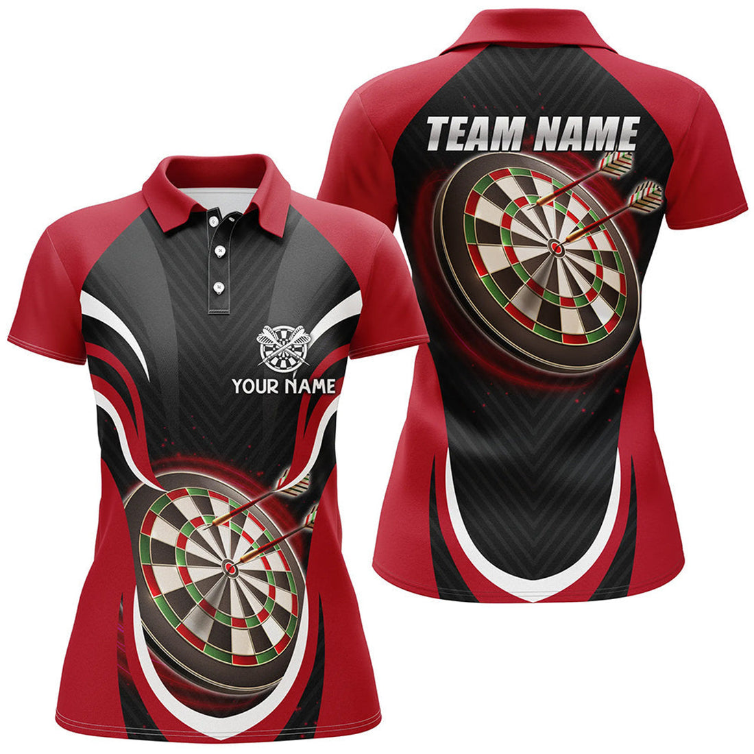 Custom Personalized Black Red Darts for Cool Dart Women's Polo Shirts S-5XL