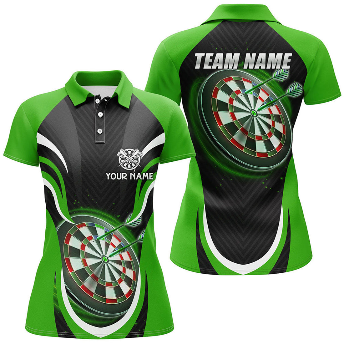 Custom Personalized Black Green Darts For Women's Polo Shirt S-5XL