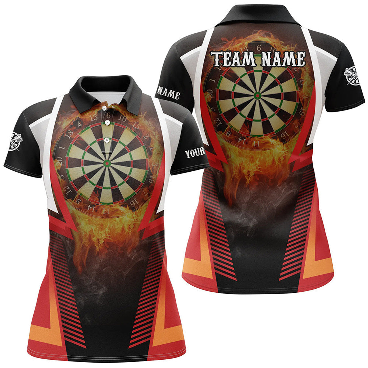 Custom Orange Fire Flame Sports for Dart Players Women's Polo Shirts S-5XL