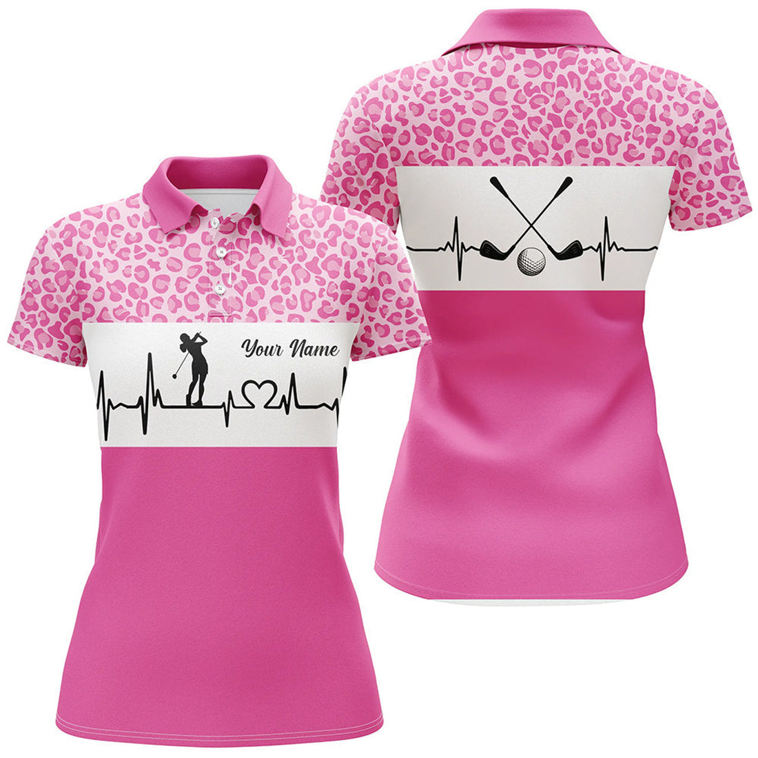 Custom Pink Leopard Heartbeat Golf Girl Shirt for Ladies Women's Polo Shirts S-5XL