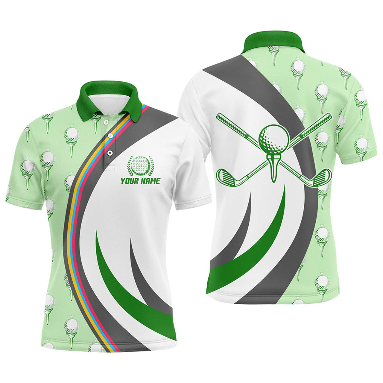 Cool Golf Elements Golf Ball On Tee Green Men's Polo Shirt S-5XL