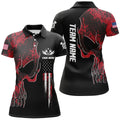 Custom American Flag Skull Darts Shirt Red Grunge Camo Women's Polo Shirts S-5XL