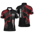 Red Grunge Camo American Flag Skull Darts Patriotic Men's Polo Shirt S-5XL