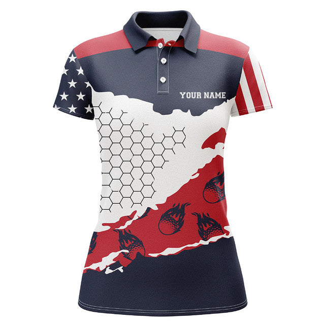 Custom American Flag Golf Flame 3D Print Polo Top for Women's Polo Shirts S-5XL