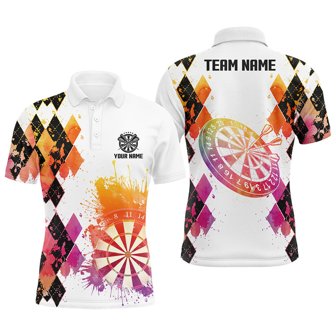 Custom Colorful Watercolor Argyle Dart Jersey for Men Men's Polo Shirt S-5XL
