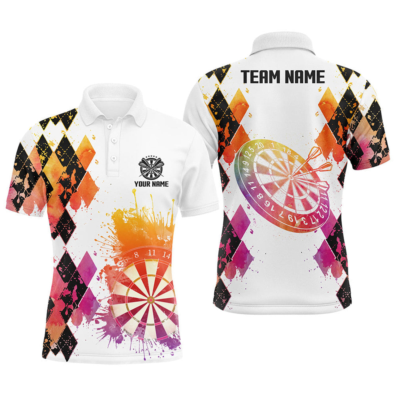 Custom Colorful Watercolor Argyle Dart Jersey for Men Men's Polo Shirt S-5XL