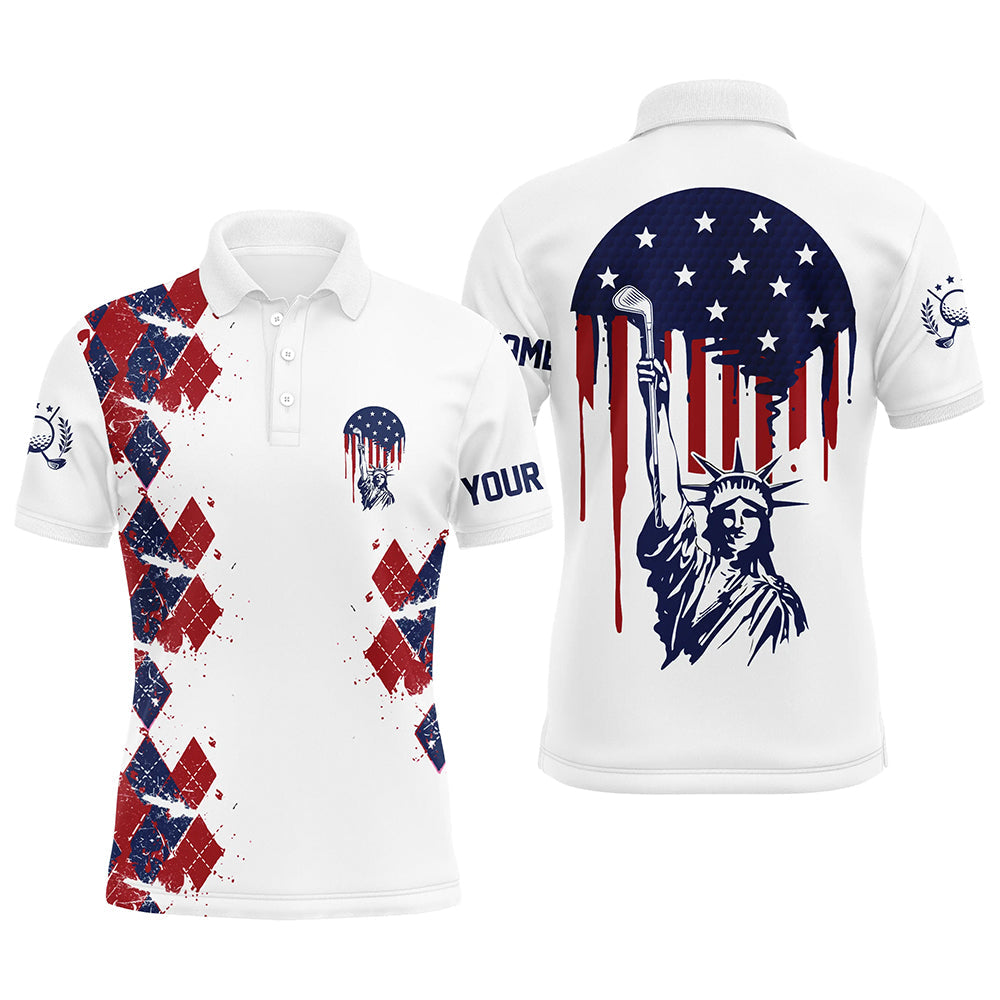 Statue of Liberty 4th of July American Flag Argyle Patriotic Men's Polo Shirt