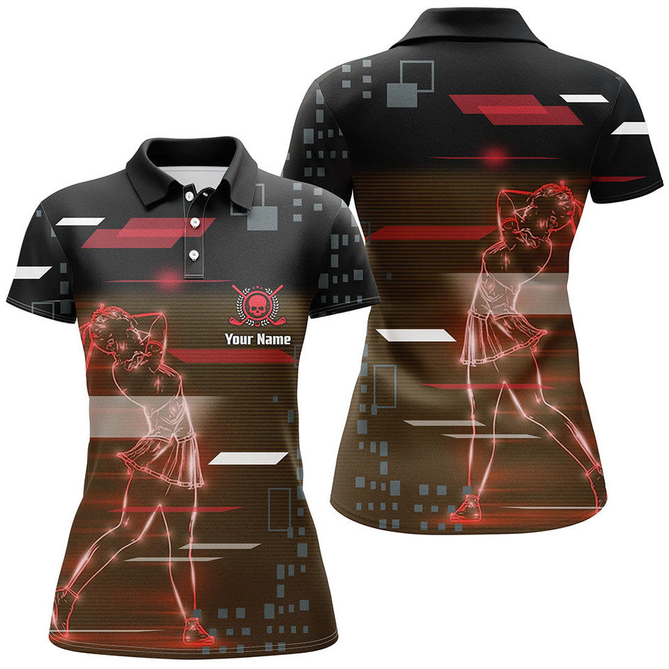 Custom Womens Golf Skull Digital Style Modern Design Women's Polo Shirts S-5XL