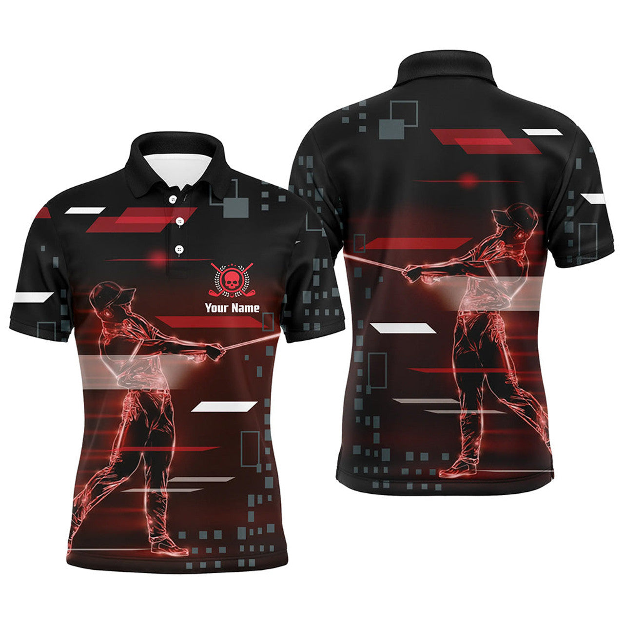 Custom Name Digital Style Skull Golf Shirt Modern Men's Polo Shirt S-5XL