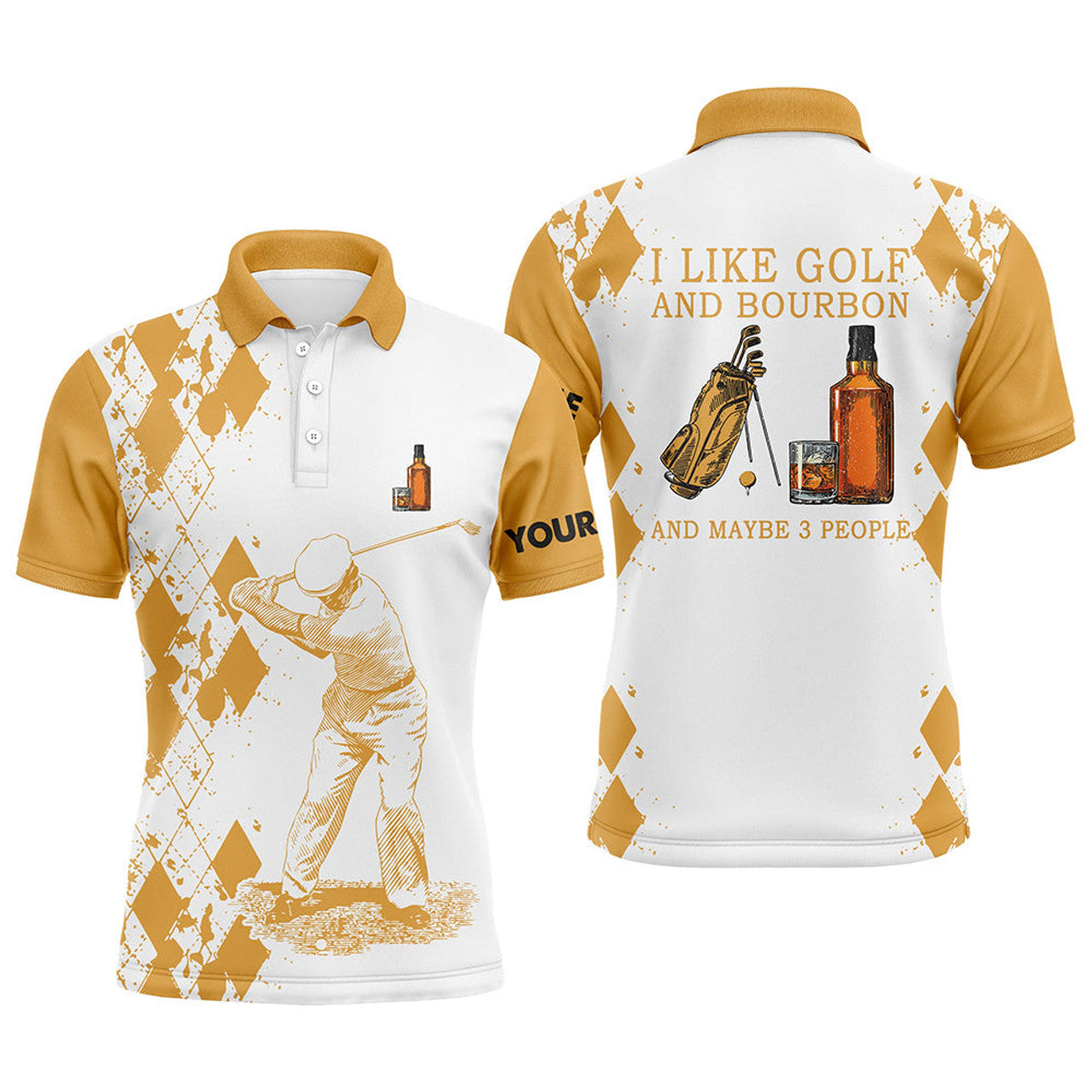 I Like Golf And Bourbon Customized Yellow Argyle Golf Men's Polo Shirt S-5XL