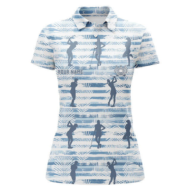 Custom Tropical Palm Leaves Golf Stripe Gift For Women Women's Polo Shirts S-5XL