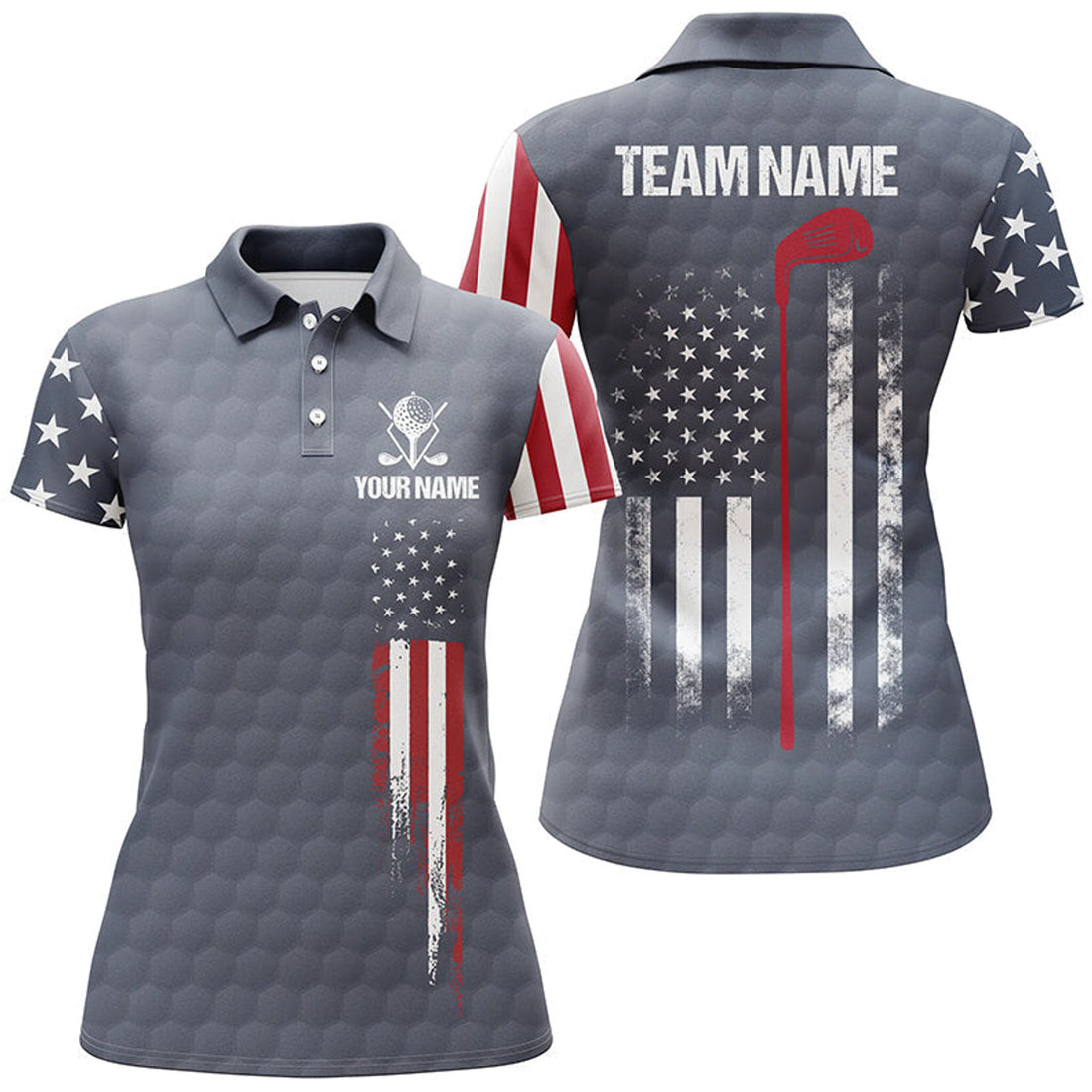 Custom Navy American Flag Golf Gifts 3D Women Polo Shirt Size S-5XL