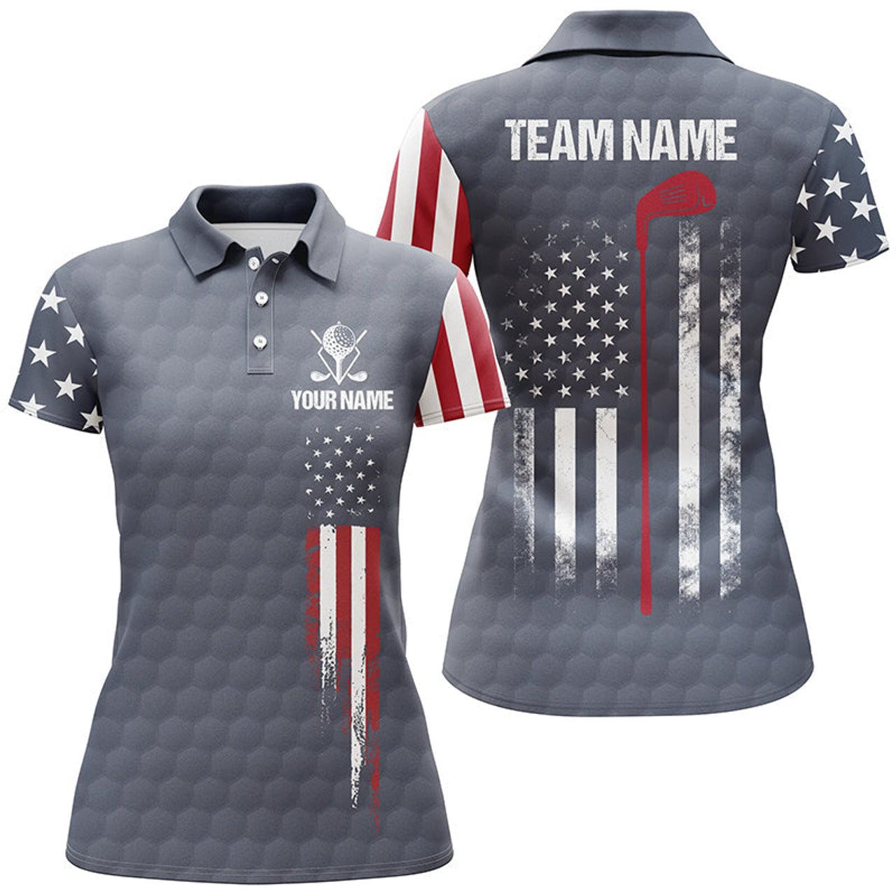 Custom Navy American Flag Golf Gifts 3D Women Polo Shirt Size S-5XL