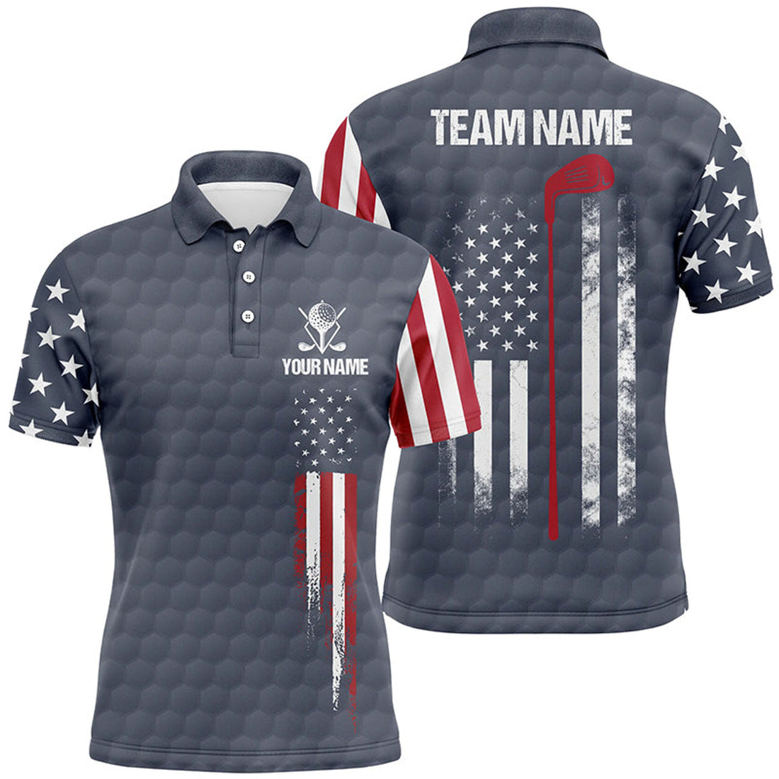 Custom Navy American Flag Golf Gift Men's Polo Shirt S-5XL
