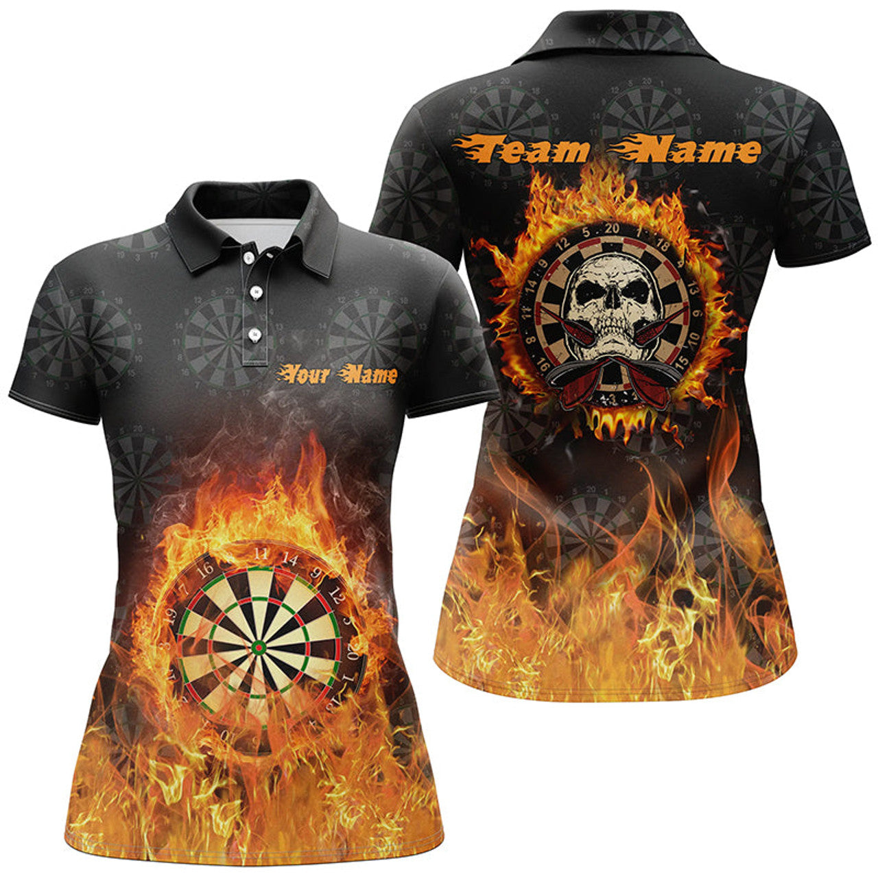 Custom Fire Flame Skull Darts Shirt for Cool Design Women's Polo Shirts S-5XL