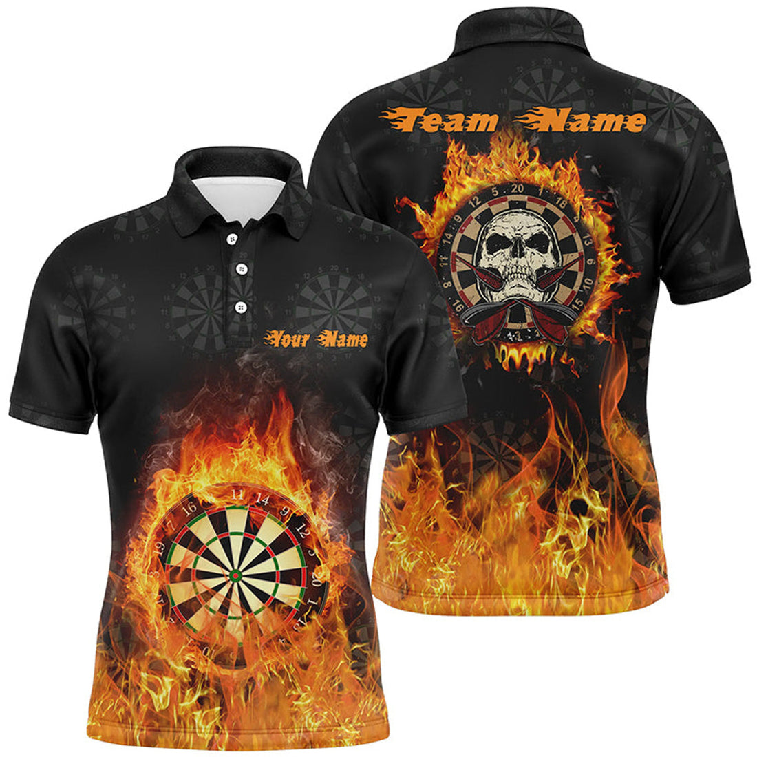 Custom Fire Flame Skull Darts Shirt Cool Dart Jerseys Men's Polo Shirt S-5XL
