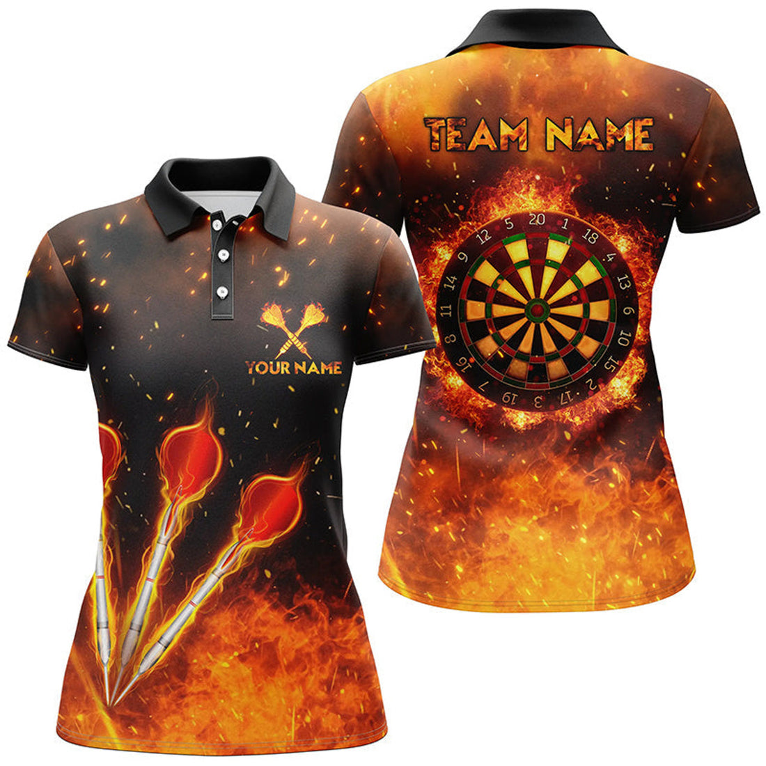 Custom Orange Fire Flame Sports Polo Shirt for Darts Women's Polo Shirts S-5XL