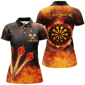 Custom Orange Fire Flame Sports Polo Shirt for Darts Women's Polo Shirts S-5XL