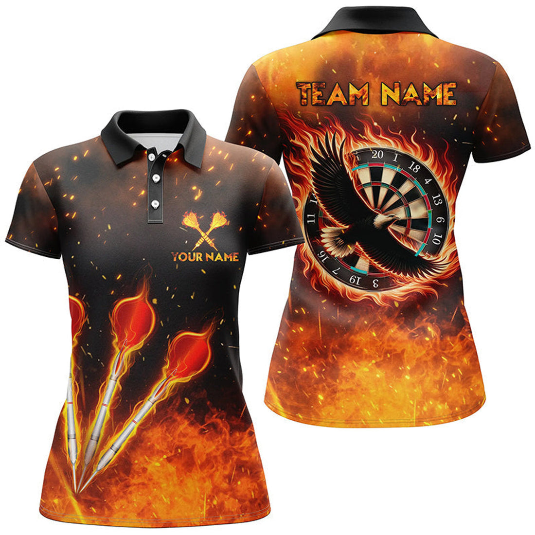 Custom Orange Fire Flame for Dart Players Eagle Darts Women's Polo Shirt S-5XL