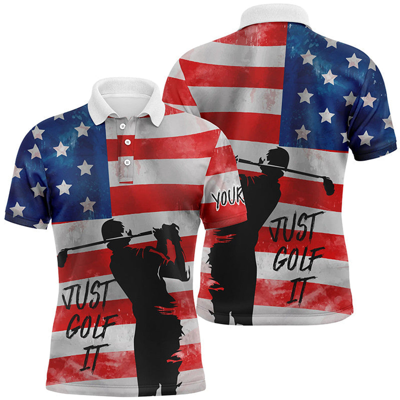 Vintage American Flag Just Golf It Customized Golf Shirt Men's Polo Shirt S-5XL