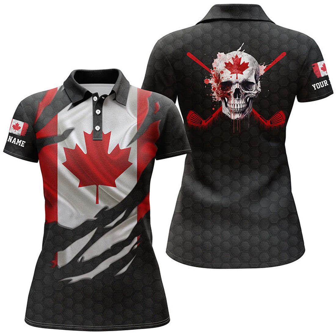 Custom Canadian Flag Skull Golf Shirt Patriotic Gift Women's Polo Shirts S-5XL