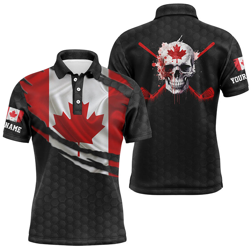 Canada Flag Skull Personalized Patriotic Golf Mens Polo Shirt S-5XL