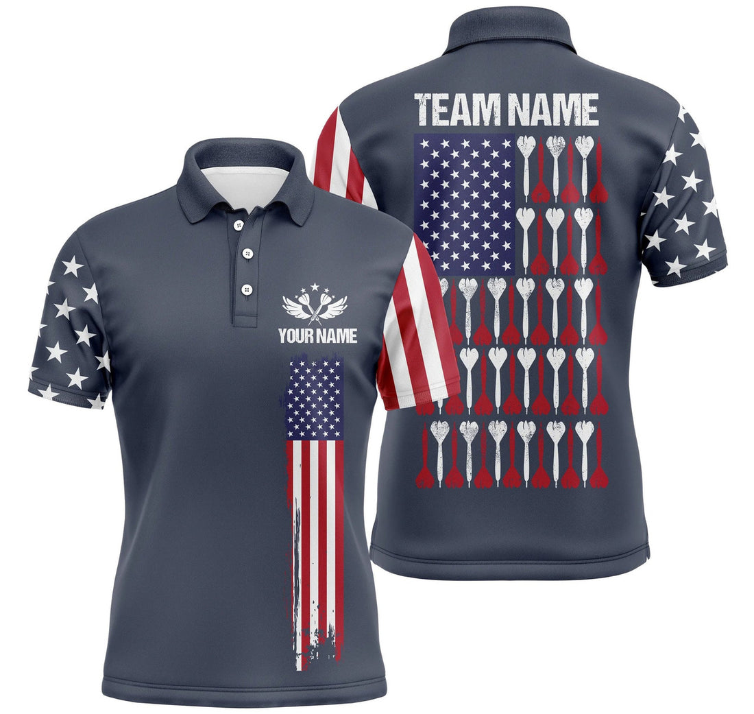 Custom Name American Flag Navy Patriotic Darts Jersey Men's Polo Shirt S-5XL