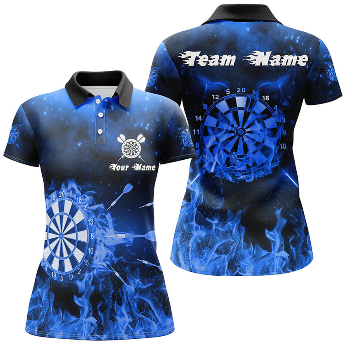Custom Personalized Blue Fire Flame Dart Polo Shirt for Women's Polo Shirts S-5XL