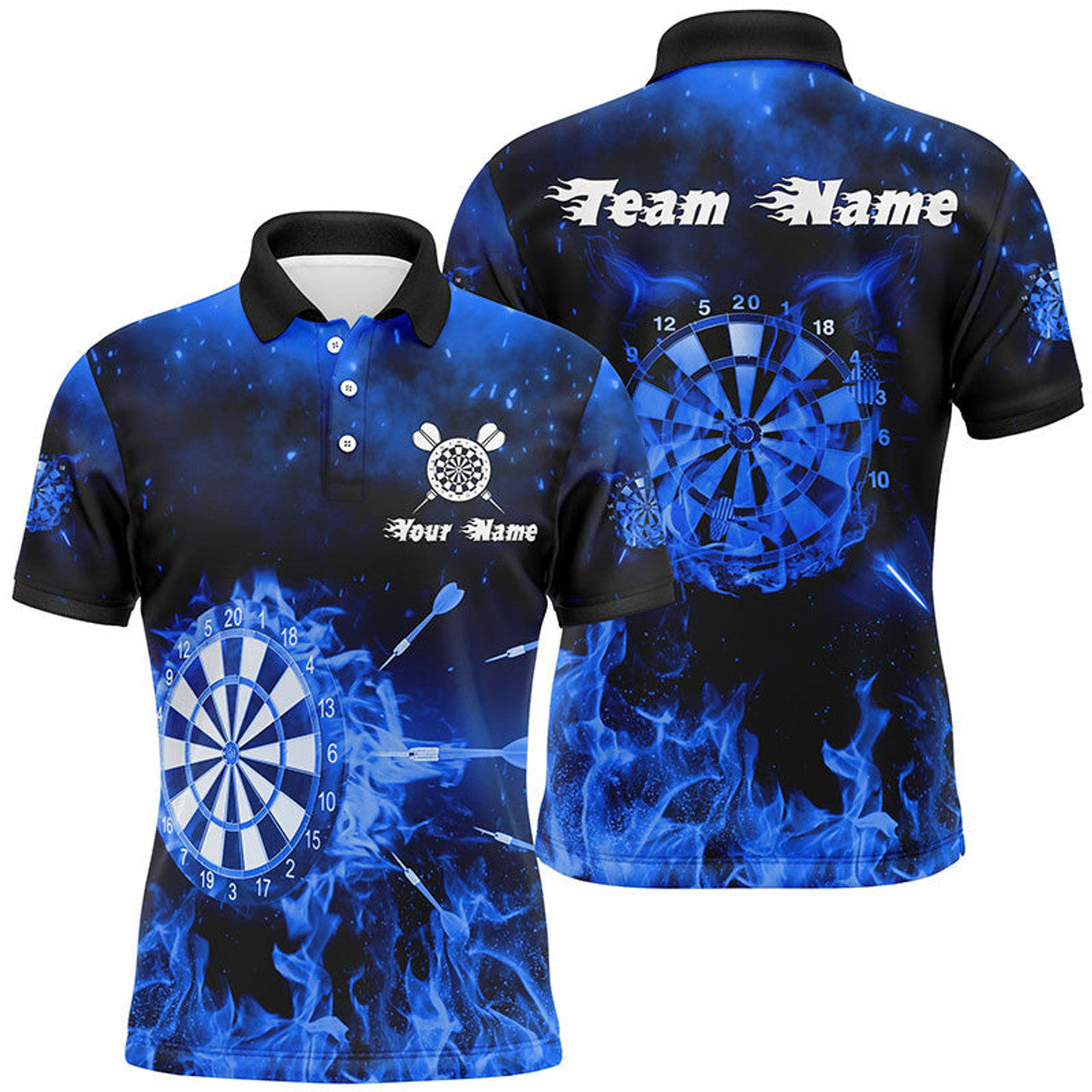 Personalized Blue Fire Flame Darts Jersey Custom Design Men's Polo Shirt S-5XL